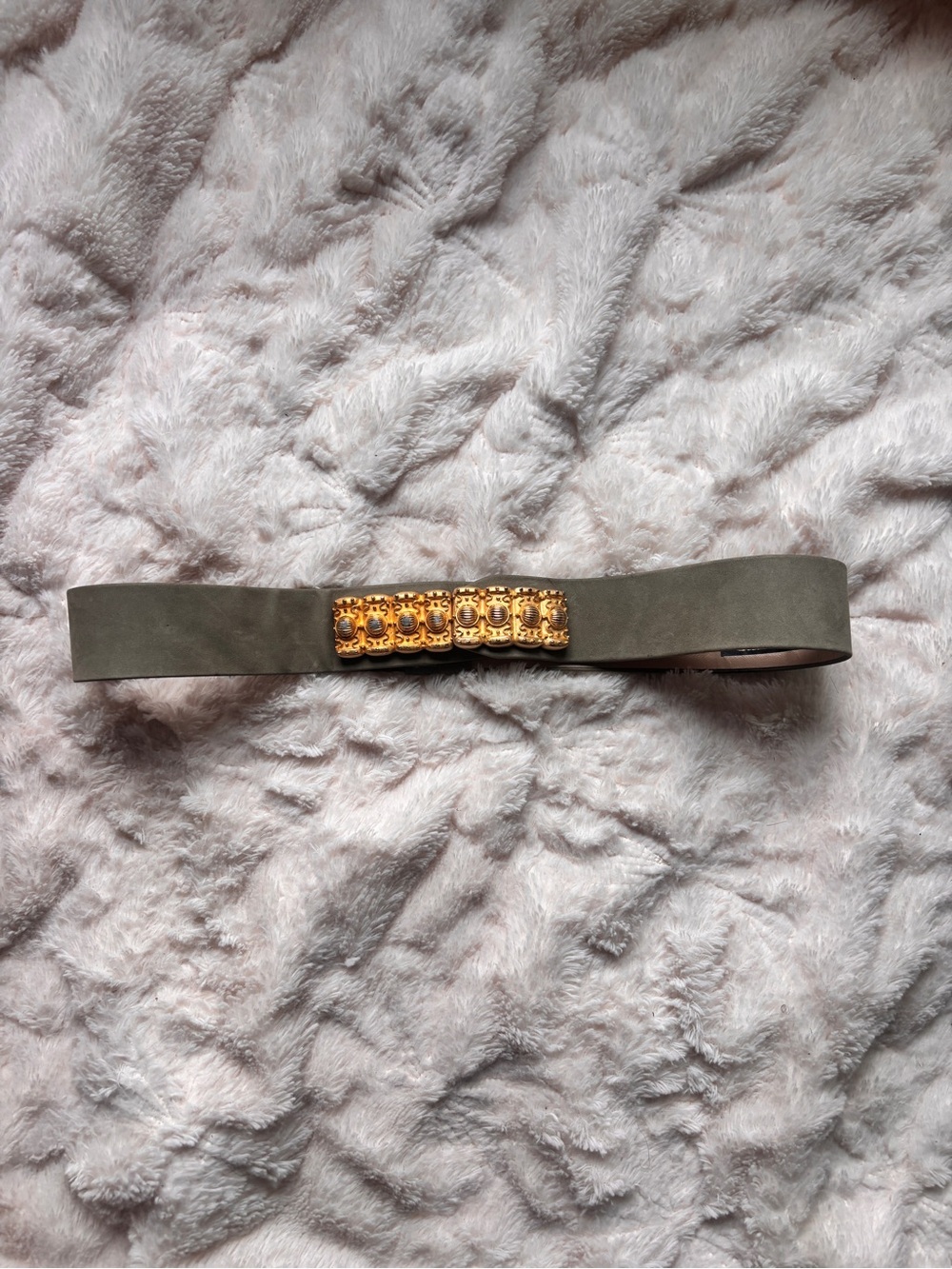 Vintage Carlisle Gold-Embellished Olive Faux Suede Waist Belt Size Small
